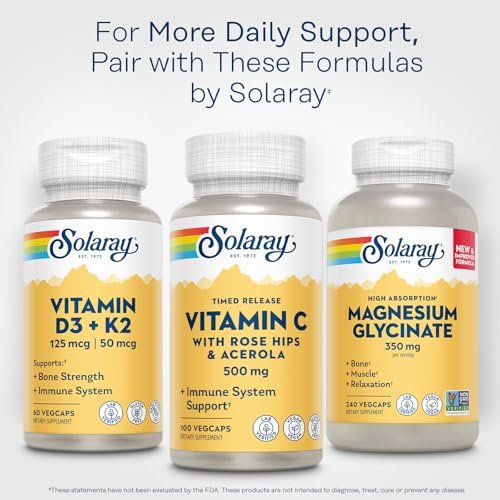 SOLARAY Vitamin C 500 mg mit Zweistufiger Zeitverzögerter Freisetzung - Antioxidans und Immunsystem-Unterstützung - mit Hagebutte und Acerola, Vegan, Glutenfrei, 60-Tage-Garantie, 100 Portionen, 100 VegKaps