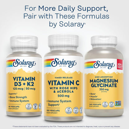 SOLARAY Vitamin C 500 mg mit Zweistufiger Zeitverzögerter Freisetzung - Antioxidans und Immunsystem-Unterstützung - mit Hagebutte und Acerola, Vegan, Glutenfrei, 60-Tage-Garantie, 100 Portionen, 100 VegKaps