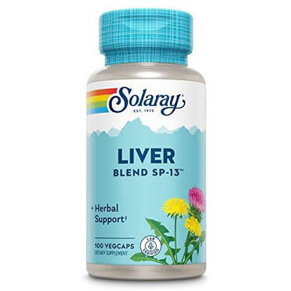 SOLARAY Leberkräuter-Mischung SP-13 – Traditionelle Kräuterunterstützung mit Mariendistel-Extrakt, Löwenzahnwurzel, Klette, Seetang, Pfefferminze und Spurenelementen – 60-Tage-Garantie, 100 Portionen, 100 VegCaps