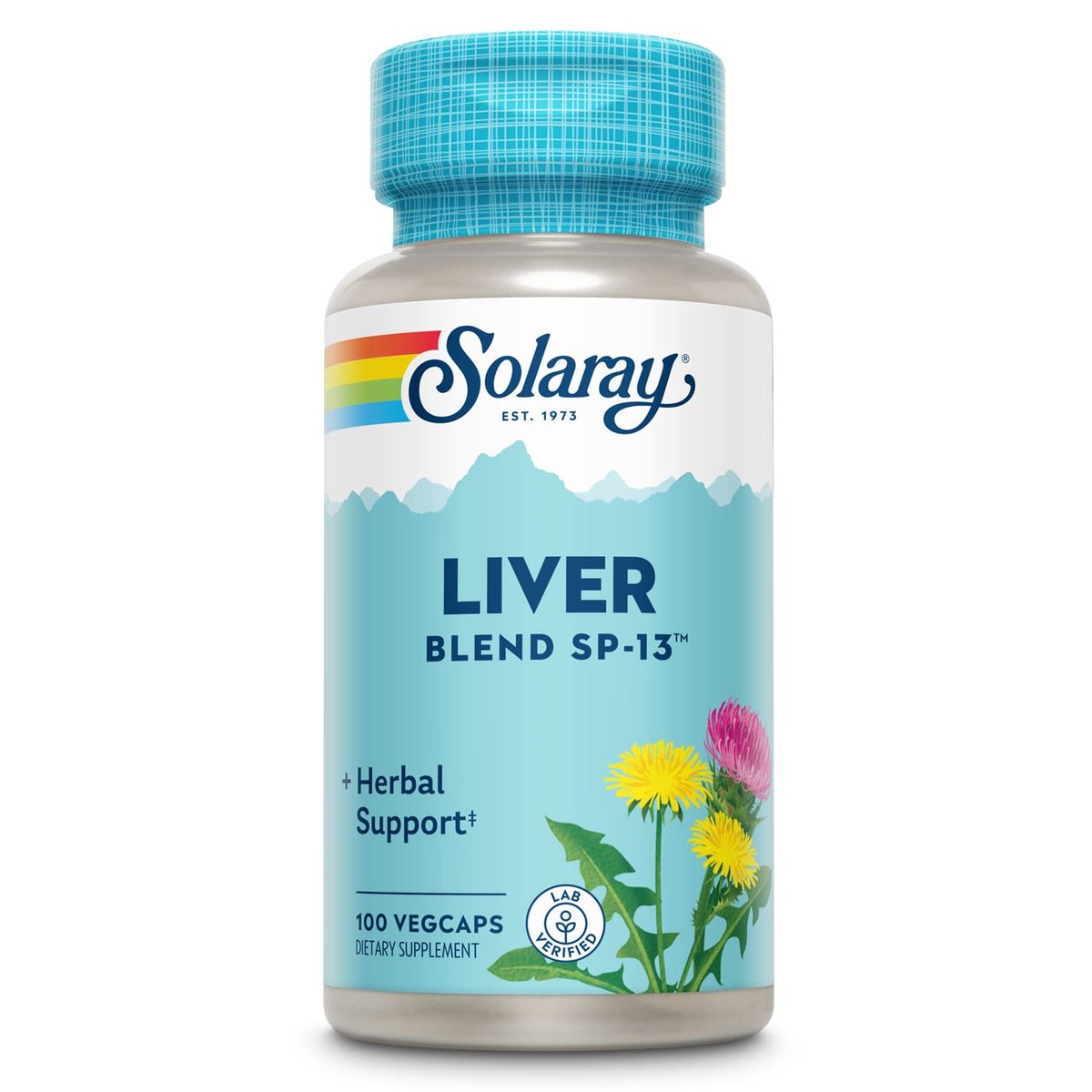 SOLARAY Leberkräuter-Mischung SP-13 – Traditionelle Kräuterunterstützung mit Mariendistel-Extrakt, Löwenzahnwurzel, Klette, Seetang, Pfefferminze und Spurenelementen – 60-Tage-Garantie, 100 Portionen, 100 VegCaps