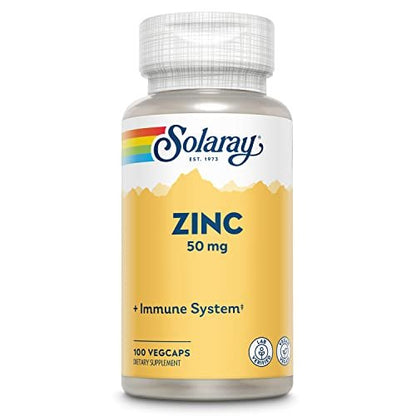 SOLARAY Zink 50mg Kapseln – Immununterstützung mit Kürbiskernen, 100 Stück, Vegan