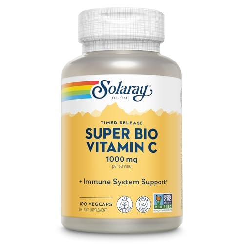 SOLARAY Super Bio Gepuffertes Vitamin C 1000mg – Zweistufig, Zeitverzögert, Mit Bioflavonoiden – Immununterstützung, Hohe Absorption, Vegan, 60-Tage-Garantie, 50 Portionen, 100 VegCaps