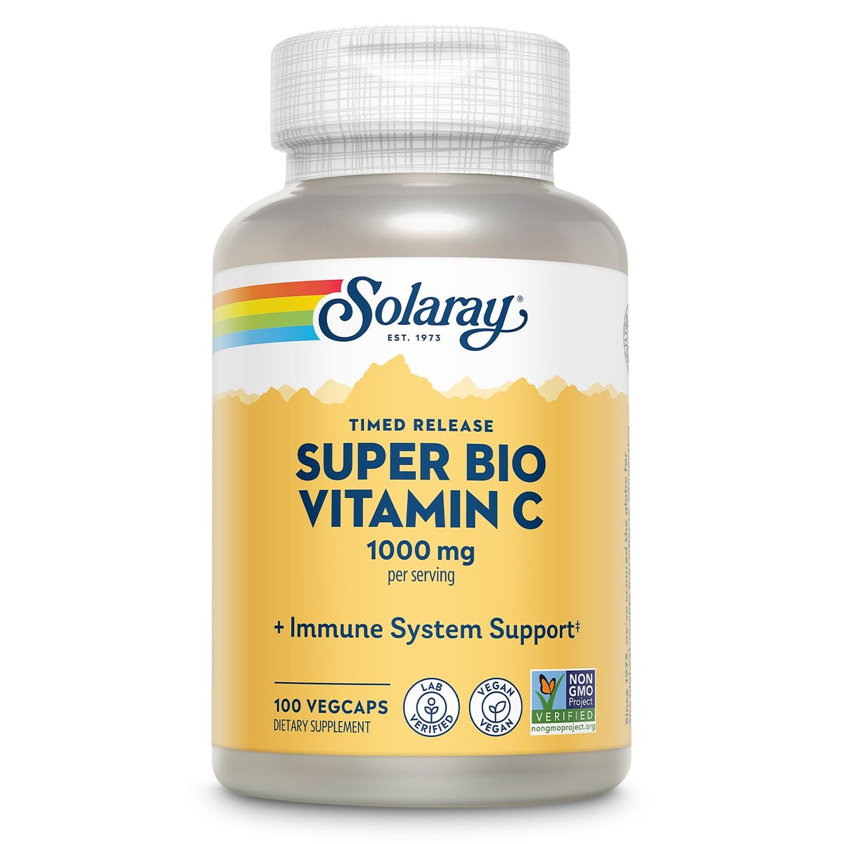 SOLARAY Super Bio Gepuffertes Vitamin C 1000mg – Zweistufig, Zeitverzögert, Mit Bioflavonoiden – Immununterstützung, Hohe Absorption, Vegan, 60-Tage-Garantie, 50 Portionen, 100 VegCaps