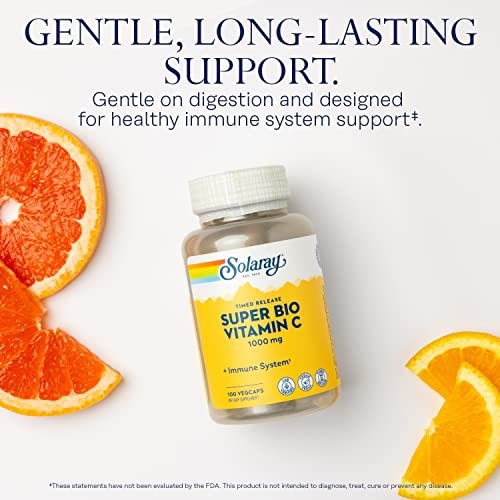 SOLARAY Super Bio Gepuffertes Vitamin C 1000mg – Zweistufig, Zeitverzögert, Mit Bioflavonoiden – Immununterstützung, Hohe Absorption, Vegan, 60-Tage-Garantie, 50 Portionen, 100 VegCaps