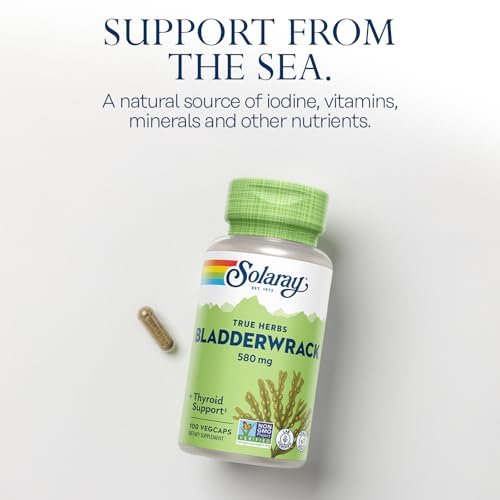 SOLARAY Blasentang Kapseln 580 mg – Jodreiches Meeresalgensupplement für die Schilddrüsenunterstützung – Vegan, Nicht-GVO, 60-Tage-Garantie – 100 VegKapseln