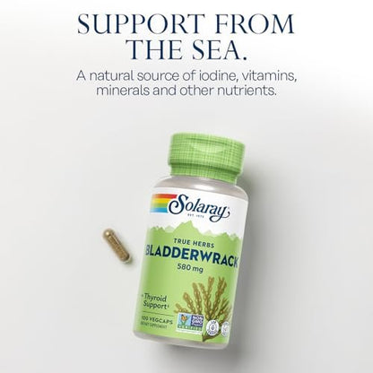SOLARAY Blasentang Kapseln 580 mg – Jodreiches Meeresalgensupplement für die Schilddrüsenunterstützung – Vegan, Nicht-GVO, 60-Tage-Garantie – 100 VegKapseln