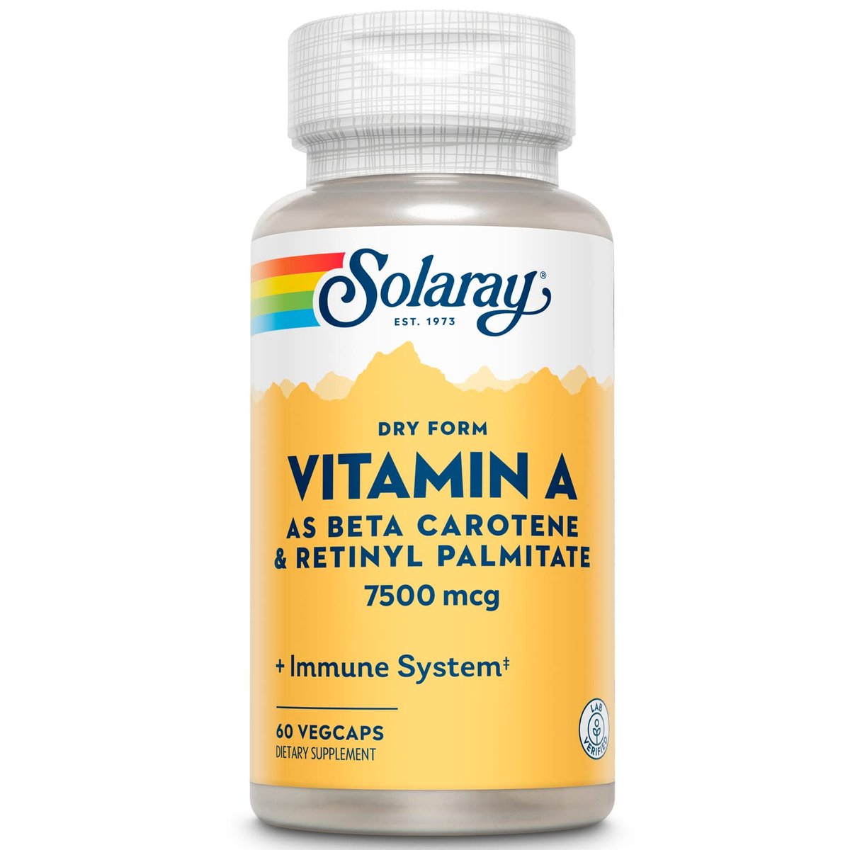 SOLARAY Trockenes Vitamin A – Vitamin A als 60 % Beta-Carotin und 40 % Retinylpalmitat mit Karottenpulver – Unterstützung für Augen, antioxidative Aktivität und Immunsystem – 60 Portionen, 60 VegKaps