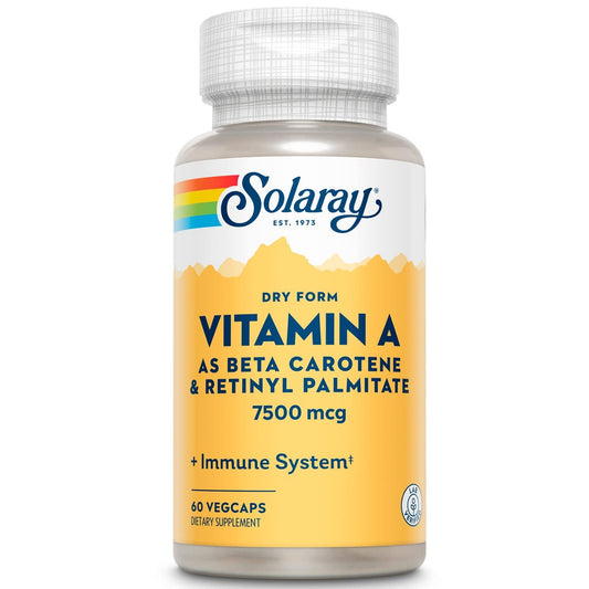 SOLARAY Trockenes Vitamin A – Vitamin A als 60 % Beta-Carotin und 40 % Retinylpalmitat mit Karottenpulver – Unterstützung für Augen, antioxidative Aktivität und Immunsystem – 60 Portionen, 60 VegKaps