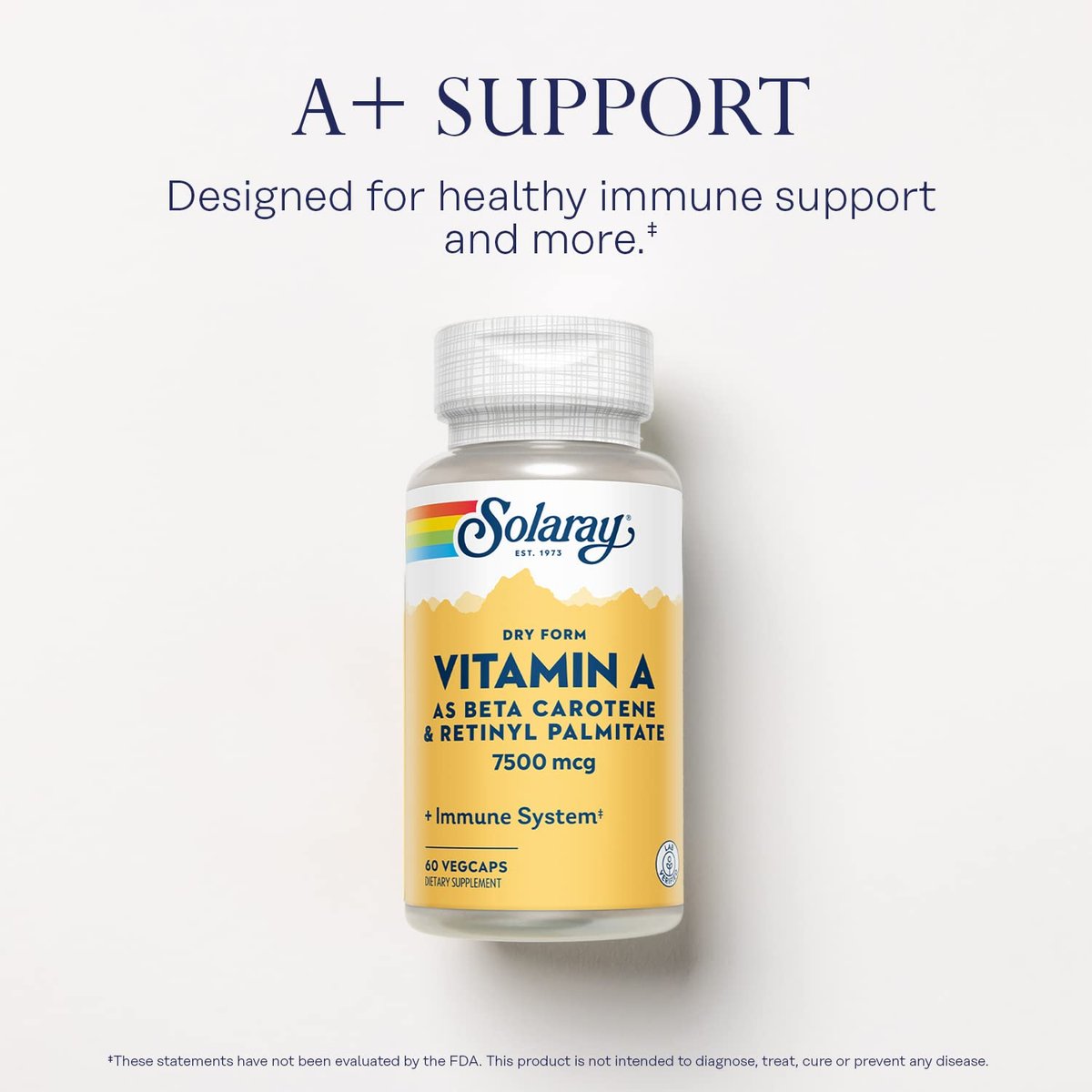 SOLARAY Trockenes Vitamin A – Vitamin A als 60 % Beta-Carotin und 40 % Retinylpalmitat mit Karottenpulver – Unterstützung für Augen, antioxidative Aktivität und Immunsystem – 60 Portionen, 60 VegKaps