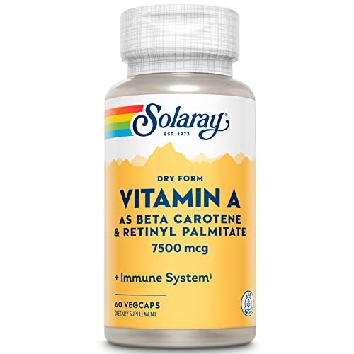 SOLARAY Trockenes Vitamin A – Vitamin A als 60 % Beta-Carotin und 40 % Retinylpalmitat mit Karottenpulver – Unterstützung für Augen, antioxidative Aktivität und Immunsystem – 60 Portionen, 60 VegKaps
