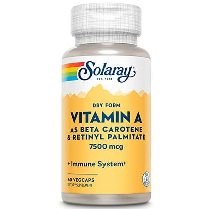 SOLARAY Trockenes Vitamin A – Vitamin A als 60 % Beta-Carotin und 40 % Retinylpalmitat mit Karottenpulver – Unterstützung für Augen, antioxidative Aktivität und Immunsystem – 60 Portionen, 60 VegKaps