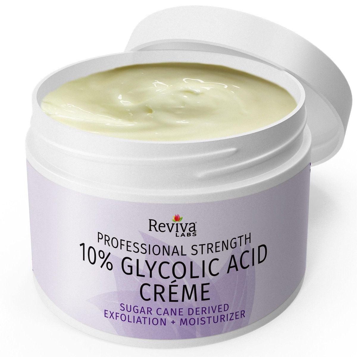 Reviva Labs 10% Glykolsäure Creme – Tägliche Feuchtigkeitspflege und mildes Peeling mit Alpha-Hydroxysäure aus natürlichem Zuckerrohr