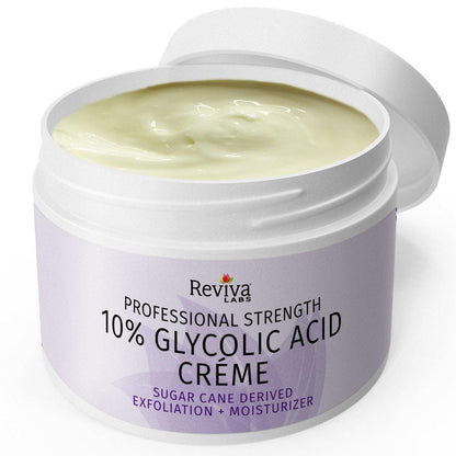 Reviva Labs 10% Glykolsäure Creme – Tägliche Feuchtigkeitspflege und mildes Peeling mit Alpha-Hydroxysäure aus natürlichem Zuckerrohr