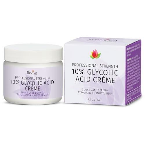 Reviva Labs 10% Glykolsäure Creme – Tägliche Feuchtigkeitspflege und mildes Peeling mit Alpha-Hydroxysäure aus natürlichem Zuckerrohr