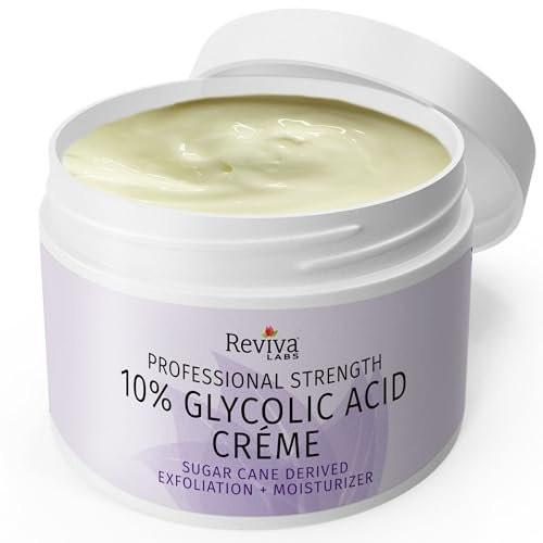 Reviva Labs 10% Glykolsäure Creme – Tägliche Feuchtigkeitspflege und mildes Peeling mit Alpha-Hydroxysäure aus natürlichem Zuckerrohr