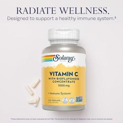 SOLARAY Vitamin C mit Bioflavonoid-Konzentrat - Hagebutte, Acerola-Kirsche und Bioflavonoide - Vitamin C 1000mg - Unterstützt Immunsystem, Haut, Haare, Nägel - Vegan - 100 Portionen, 100 VegCaps