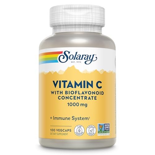 SOLARAY Vitamin C mit Bioflavonoid-Konzentrat - Hagebutte, Acerola-Kirsche und Bioflavonoide - Vitamin C 1000mg - Unterstützt Immunsystem, Haut, Haare, Nägel - Vegan - 100 Portionen, 100 VegCaps
