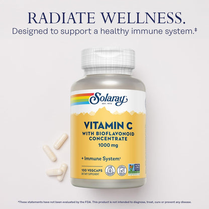 SOLARAY Vitamin C mit Bioflavonoid-Konzentrat - Hagebutte, Acerola-Kirsche und Bioflavonoide - Vitamin C 1000mg - Unterstützt Immunsystem, Haut, Haare, Nägel - Vegan - 100 Portionen, 100 VegCaps