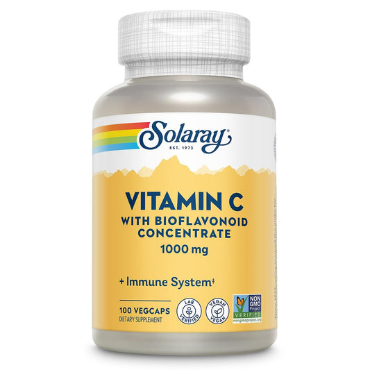 SOLARAY Vitamin C mit Bioflavonoid-Konzentrat - Hagebutte, Acerola-Kirsche und Bioflavonoide - Vitamin C 1000mg - Unterstützt Immunsystem, Haut, Haare, Nägel - Vegan - 100 Portionen, 100 VegCaps