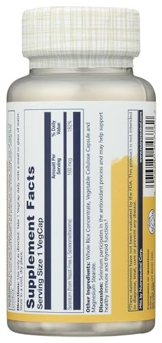 SOLARAY Selen 100 mcg Nahrungsergänzungsmittel für Frauen & Männer - Selen 100mcg Kapseln, Schilddrüsen- & Immununterstützung, Hefefrei, L-Selenomethionin, Antioxidans, Vegan - 90 Veg Kapseln