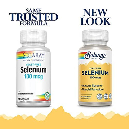 SOLARAY Selen 100 mcg Nahrungsergänzungsmittel für Frauen & Männer - Selen 100mcg Kapseln, Schilddrüsen- & Immununterstützung, Hefefrei, L-Selenomethionin, Antioxidans, Vegan - 90 Veg Kapseln