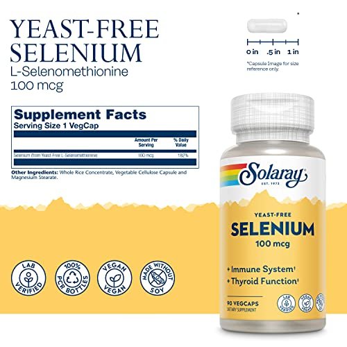 SOLARAY Selen 100 mcg Nahrungsergänzungsmittel für Frauen & Männer - Selen 100mcg Kapseln, Schilddrüsen- & Immununterstützung, Hefefrei, L-Selenomethionin, Antioxidans, Vegan - 90 Veg Kapseln