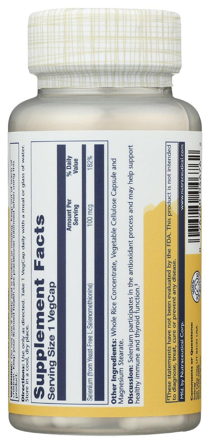 SOLARAY Selen 100 mcg Nahrungsergänzungsmittel für Frauen & Männer - Selen 100mcg Kapseln, Schilddrüsen- & Immununterstützung, Hefefrei, L-Selenomethionin, Antioxidans, Vegan - 90 Veg Kapseln