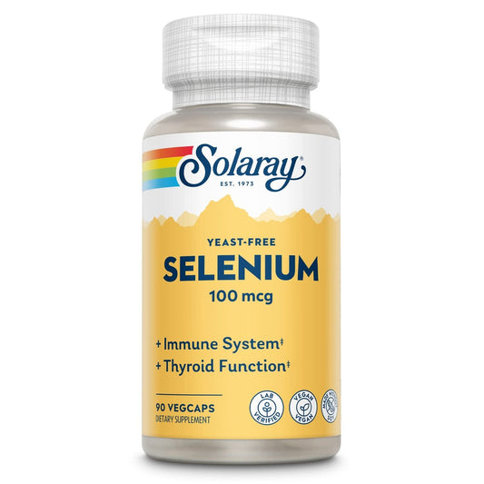 SOLARAY Selen 100 mcg Nahrungsergänzungsmittel für Frauen & Männer - Selen 100mcg Kapseln, Schilddrüsen- & Immununterstützung, Hefefrei, L-Selenomethionin, Antioxidans, Vegan - 90 Veg Kapseln