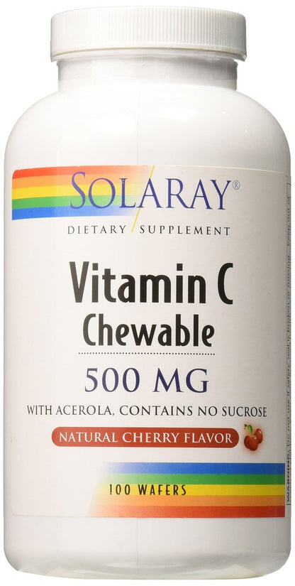 SOLARAY Vitamin C 500 mg Lutschtabletten mit natürlichem Kirschgeschmack – Immununterstützung & Antioxidans, 100 Lutschtabletten