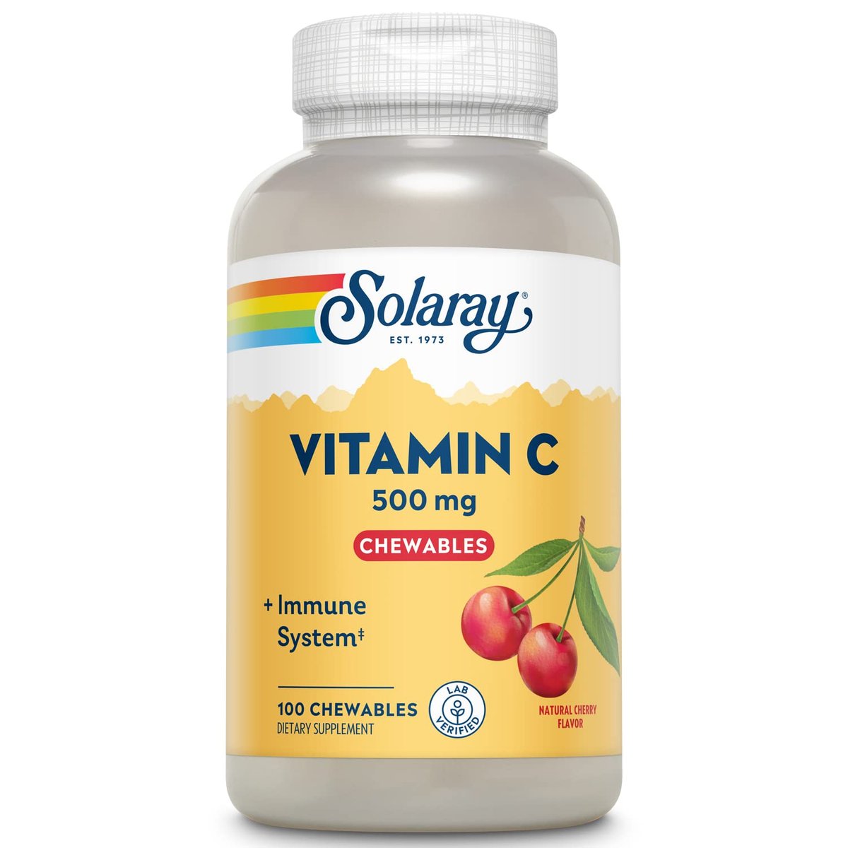 SOLARAY Vitamin C 500 mg Lutschtabletten mit natürlichem Kirschgeschmack – Immununterstützung & Antioxidans, 100 Lutschtabletten