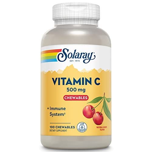 SOLARAY Vitamin C 500 mg Lutschtabletten mit natürlichem Kirschgeschmack – Immununterstützung & Antioxidans, 100 Lutschtabletten