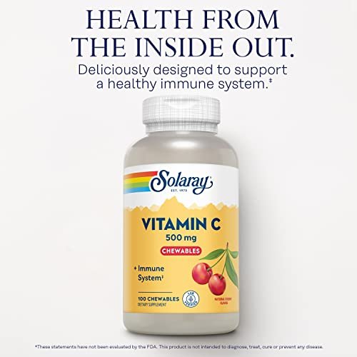 SOLARAY Vitamin C 500 mg Lutschtabletten mit natürlichem Kirschgeschmack – Immununterstützung & Antioxidans, 100 Lutschtabletten