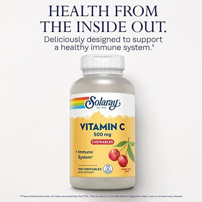 SOLARAY Vitamin C 500 mg Lutschtabletten mit natürlichem Kirschgeschmack – Immununterstützung & Antioxidans, 100 Lutschtabletten