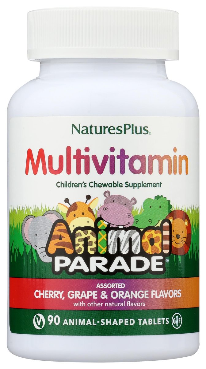 NaturesPlus Animal Parade Kinder Multivitamin zum Kauen – 90 tierförmige Tabletten – Natürliche Mischgeschmacksrichtungen – Vegetarisch, Glutenfrei – 45 Portionen