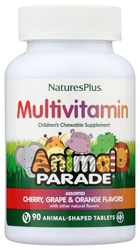 NaturesPlus Animal Parade Kinder Multivitamin zum Kauen – 90 tierförmige Tabletten – Natürliche Mischgeschmacksrichtungen – Vegetarisch, Glutenfrei – 45 Portionen