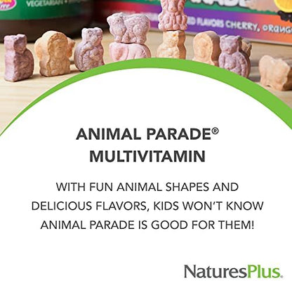 NaturesPlus Animal Parade Kinder Multivitamin zum Kauen – 90 tierförmige Tabletten – Natürliche Mischgeschmacksrichtungen – Vegetarisch, Glutenfrei – 45 Portionen