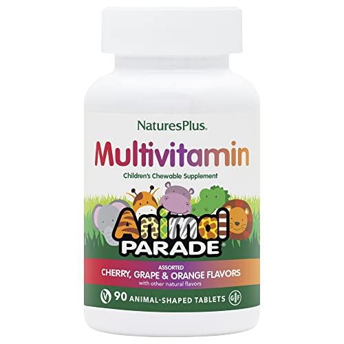 NaturesPlus Animal Parade Kinder Multivitamin zum Kauen – 90 tierförmige Tabletten – Natürliche Mischgeschmacksrichtungen – Vegetarisch, Glutenfrei – 45 Portionen