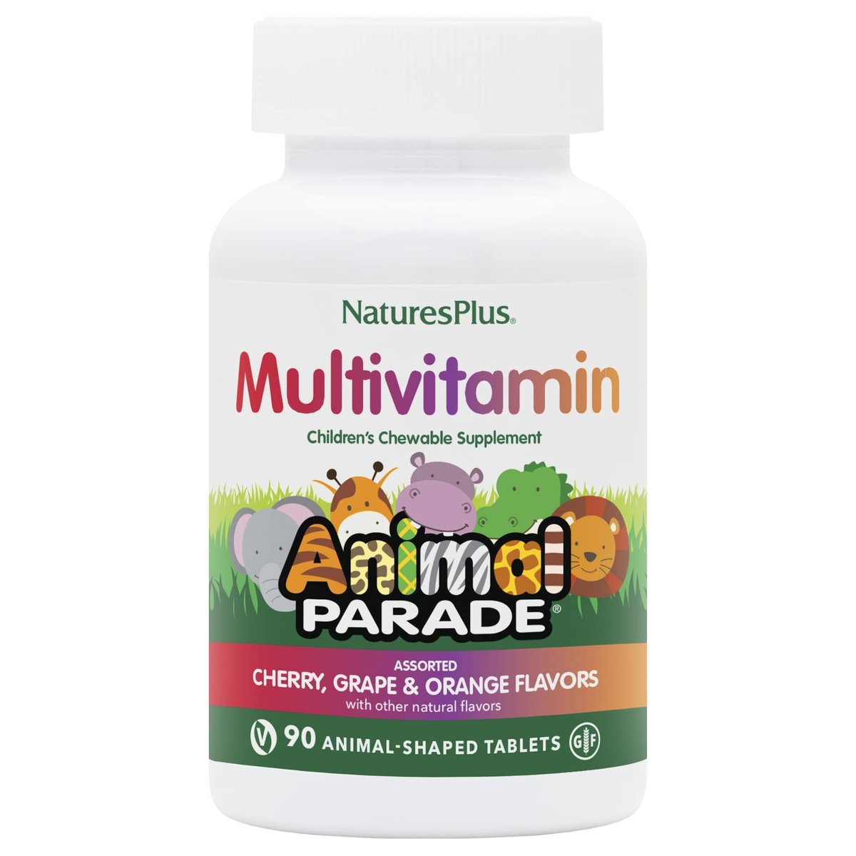 NaturesPlus Animal Parade Kinder Multivitamin zum Kauen – 90 tierförmige Tabletten – Natürliche Mischgeschmacksrichtungen – Vegetarisch, Glutenfrei – 45 Portionen