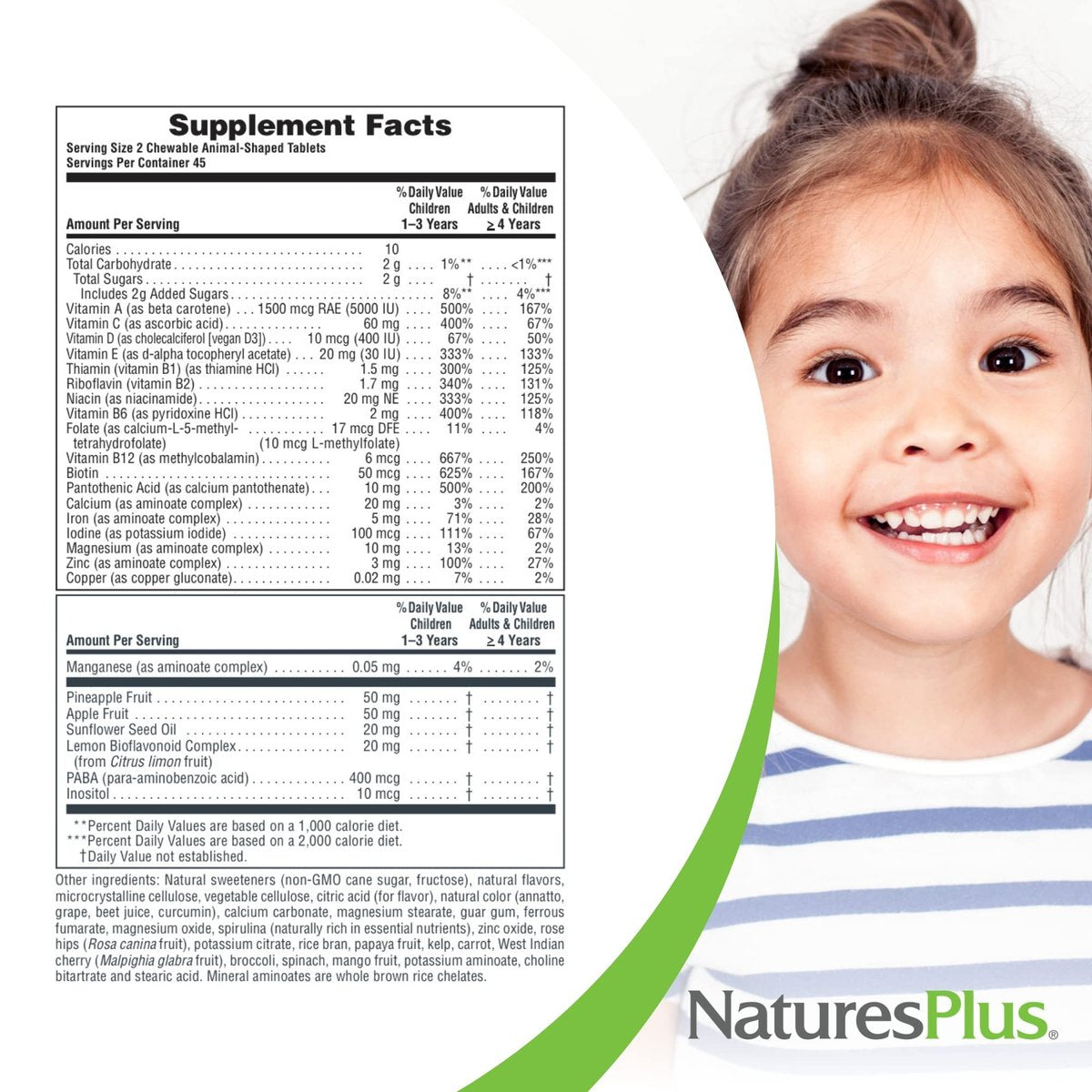 NaturesPlus Animal Parade Kinder Multivitamin zum Kauen – 90 tierförmige Tabletten – Natürliche Mischgeschmacksrichtungen – Vegetarisch, Glutenfrei – 45 Portionen