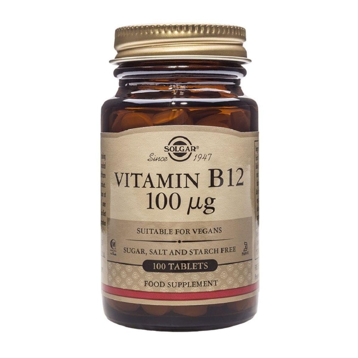 Solgar Vitamin B-12 100 mcg – 100 Tabletten, Nahrungsergänzungsmittel zur Unterstützung des Energiestoffwechsels