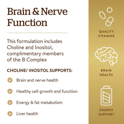 Solgar Choline/Inositol 500 mg/500 mg, 100 Kapseln - Energie, Lebergesundheit, Gehirn & Nerven - Vegan, Glutenfrei, Nicht-GVO