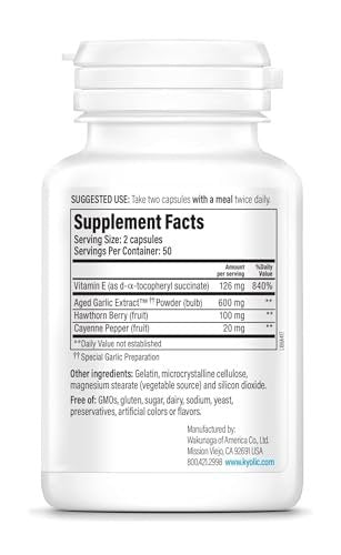 Kyolic Gealter Knoblauch Extrakt Formula 106 – Kreislaufunterstützung, Herz-Kreislauf- & Durchblutungsergänzung – 100 Kapseln (50 Portionen)