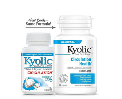 Kyolic Gealter Knoblauch Extrakt Formula 106 – Kreislaufunterstützung, Herz-Kreislauf- & Durchblutungsergänzung – 100 Kapseln (50 Portionen)