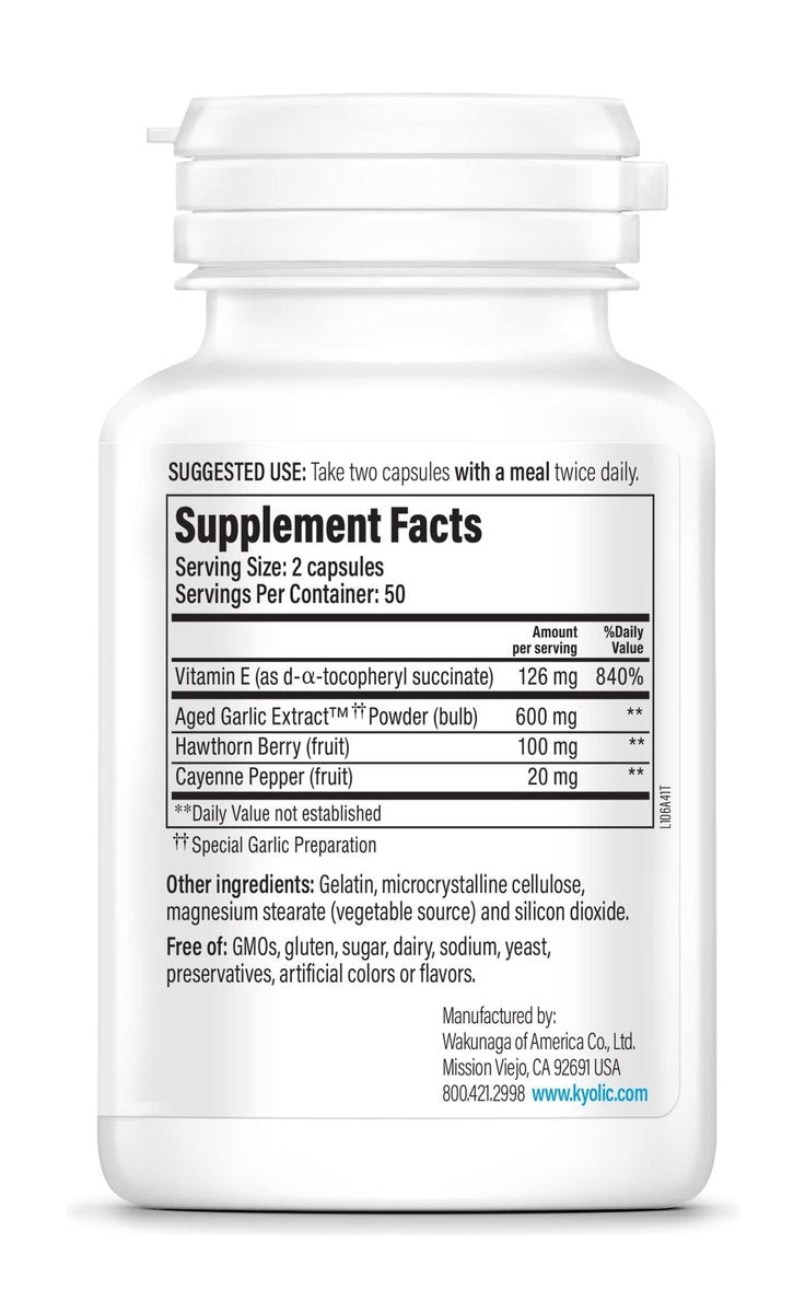 Kyolic Gealter Knoblauch Extrakt Formula 106 – Kreislaufunterstützung, Herz-Kreislauf- & Durchblutungsergänzung – 100 Kapseln (50 Portionen)