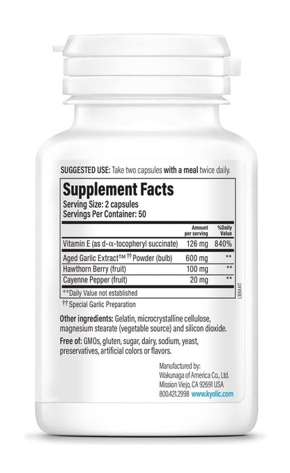 Kyolic Gealter Knoblauch Extrakt Formula 106 – Kreislaufunterstützung, Herz-Kreislauf- & Durchblutungsergänzung – 100 Kapseln (50 Portionen)