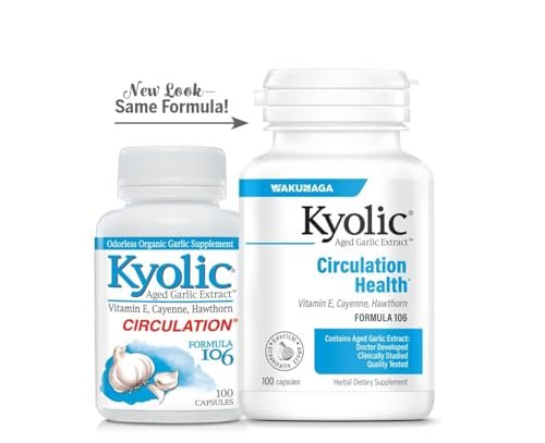 Kyolic Gealter Knoblauch Extrakt Formula 106 – Kreislaufunterstützung, Herz-Kreislauf- & Durchblutungsergänzung – 100 Kapseln (50 Portionen)