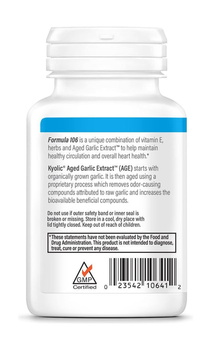 Kyolic Gealter Knoblauch Extrakt Formula 106 – Kreislaufunterstützung, Herz-Kreislauf- & Durchblutungsergänzung – 100 Kapseln (50 Portionen)