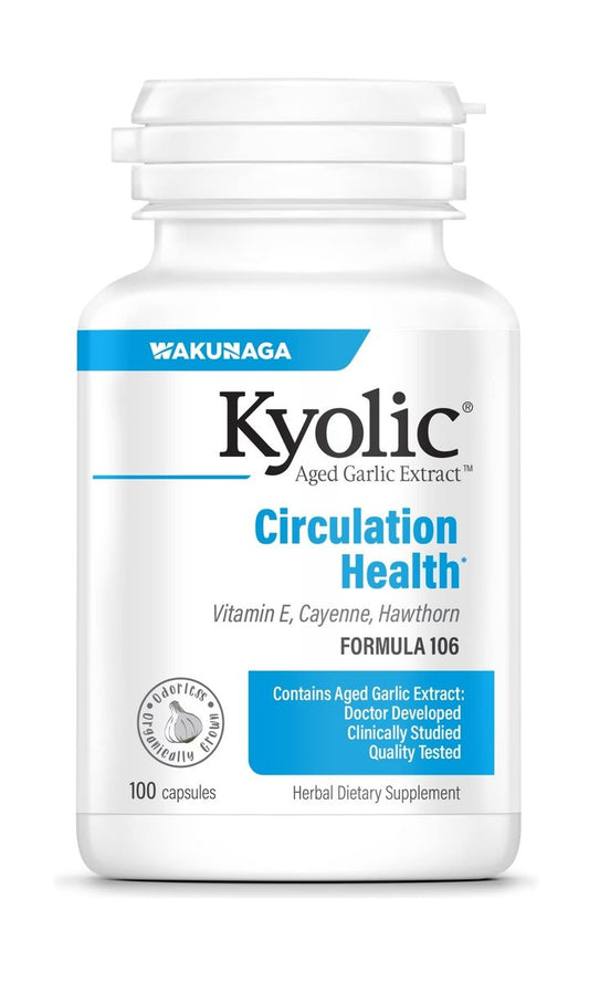 Kyolic Gealter Knoblauch Extrakt Formula 106 – Kreislaufunterstützung, Herz-Kreislauf- & Durchblutungsergänzung – 100 Kapseln (50 Portionen)