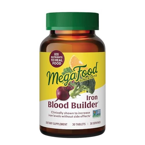 MegaFood Blood Builder Eisenpräparat für Frauen & Männer – Steigern Sie Ihren Eisenwert ohne Nebenwirkungen – Bekämpft Müdigkeit – mit Vitamin B12, Folsäure & Vitamin C für die Aufnahme – Vegan – 30 Tabletten