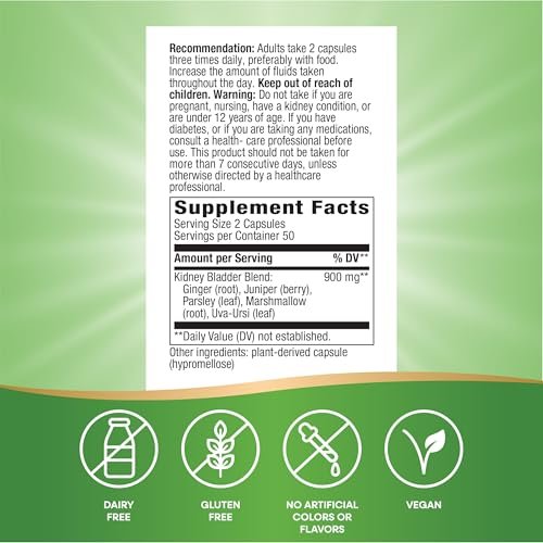 Nature's Way Nieren-Blasen Premium Blend – Traditionelles Kräuter-Supplement, 900 mg pro 2-Kapsel-Portion, Non-GMO Project verifiziert, vegan, 100 Kapseln